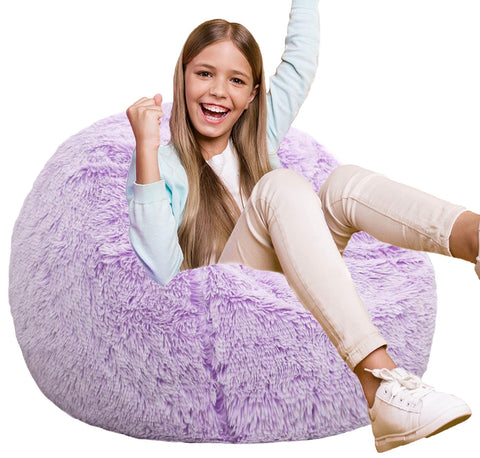 Kisoy Fluffy Bean Bag Chair lavender front view for cozy kid seating