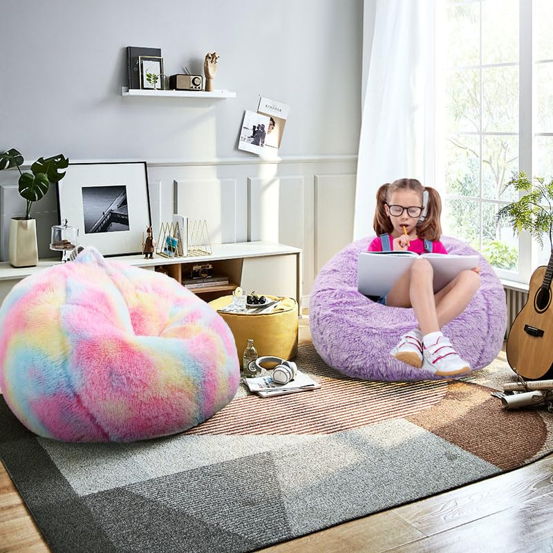 Kisoy Fluffy Bean Bag Chair lavender side view shows portability