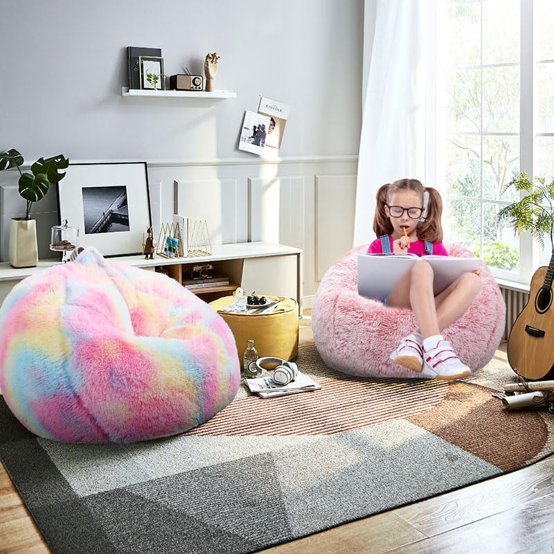 Kisoy Fluffy Bean Bag Chair close-up of plush faux fur texture for comfort