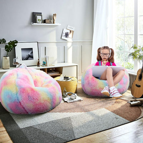 Kisoy Fluffy Bean Bag Chair side view demonstrates compact round design for versatile spaces