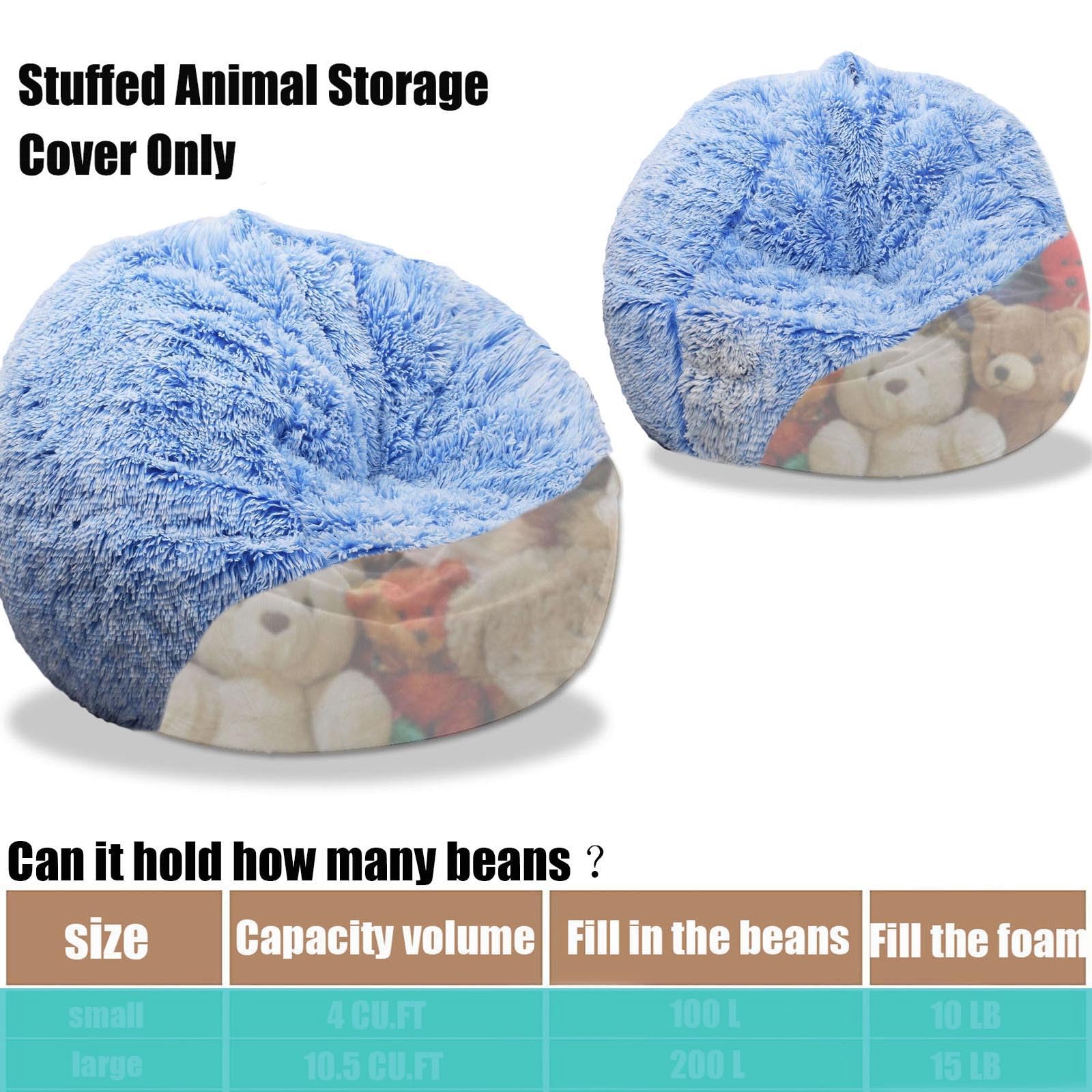 Kisoy faux fur bean bag cover in blue, versatile for teens' lounges and reading corners.