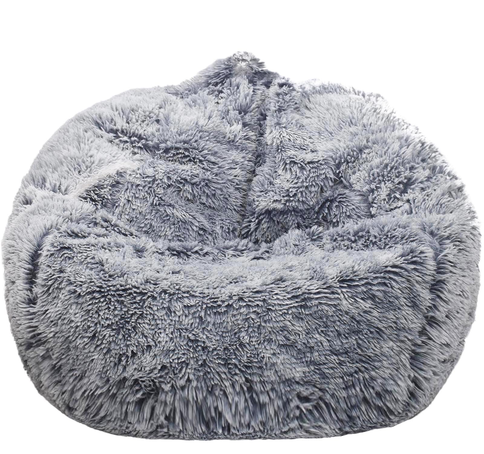 Kisoy fluffy stuffed animal storage bean bag cover gray, plush texture ideal for toy organization.