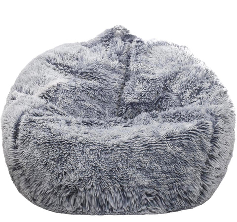 Kisoy fluffy stuffed animal storage bean bag cover gray, plush texture ideal for toy organization.