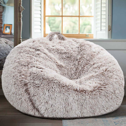 Kisoy fluffy storage cover in Heather Camel keeps plush toys organized.