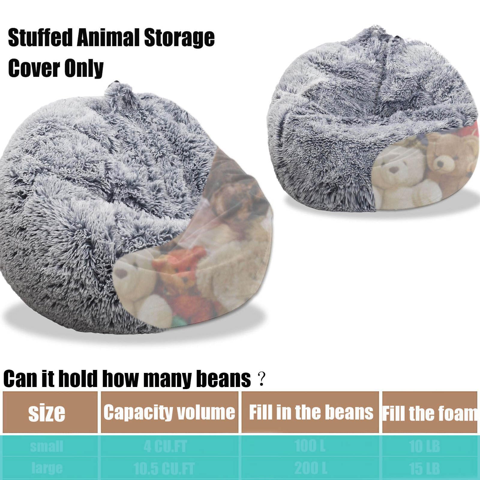 Kisoy fluffy stuffed animal storage cover gray keeps toys neatly stored.