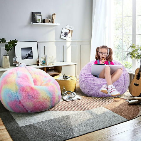 Kisoy Round Bean Bag Chair with soft faux fur texture for relaxed seating