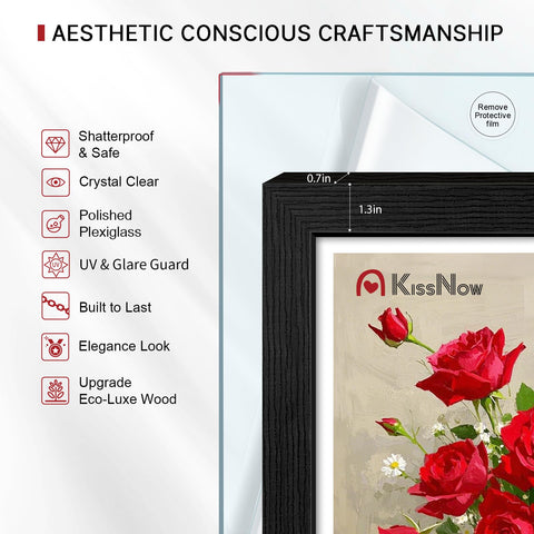 KissNow 8x10 frame shows a 7.5x9.5 viewing area after framing for crisp photos.