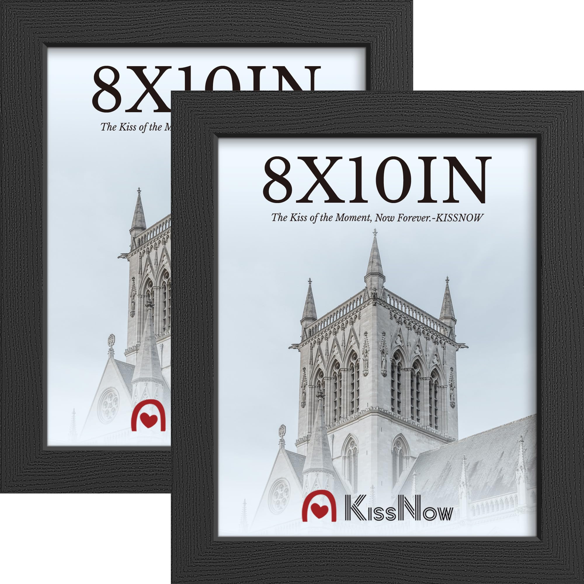 KissNow 8x10 frame in black textured wood, ideal for wall display and timeless memories.