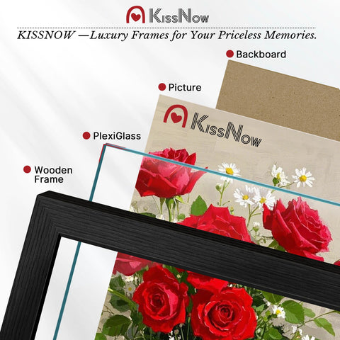 KissNow frame uses HD anti-glare plexiglass for clear viewing.
