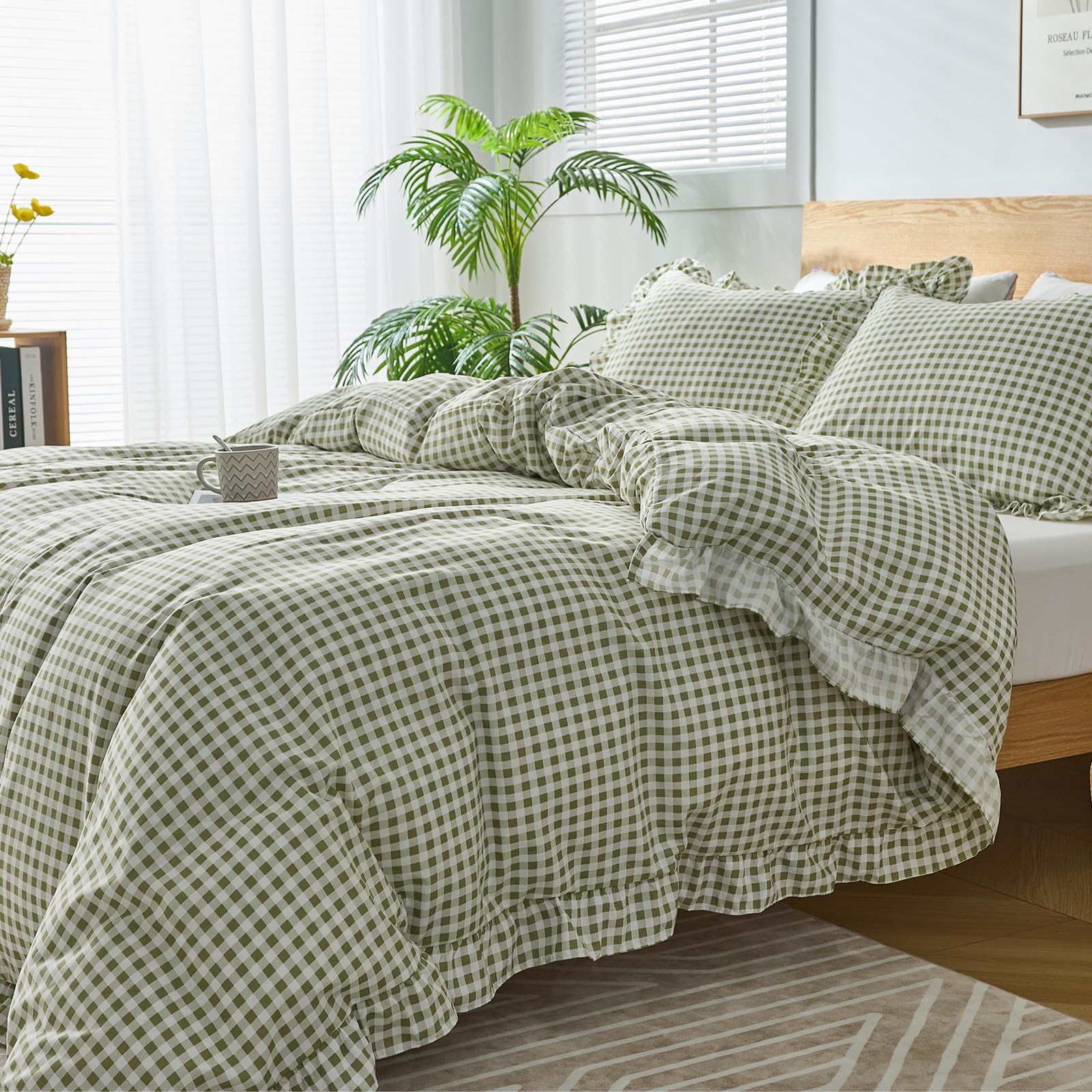 Kisswish bedroom scene in sage green showcases vintage farmhouse aesthetics.