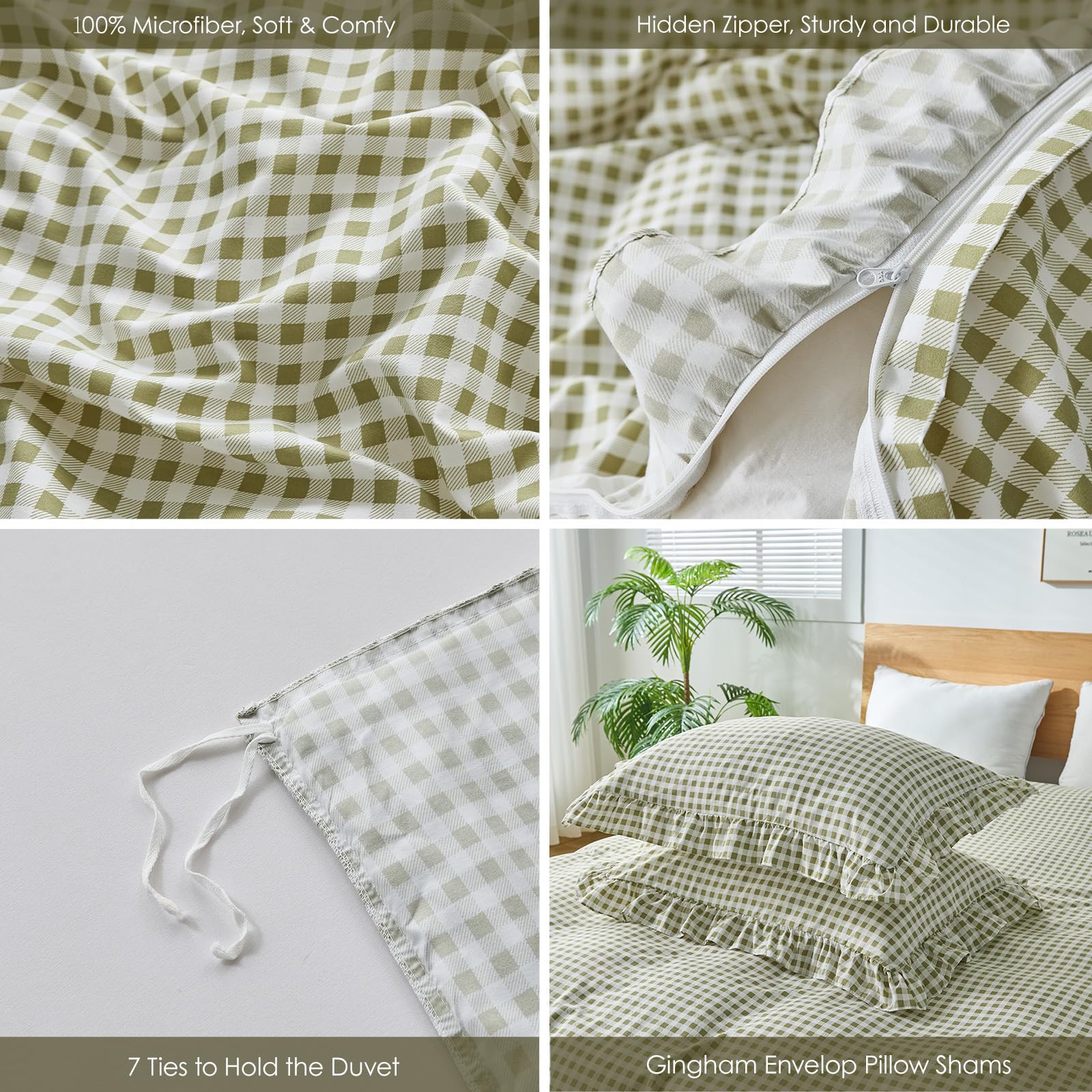 Kisswish gingham duvet cover close-up fabric detail reveals ultra-soft microfiber texture.