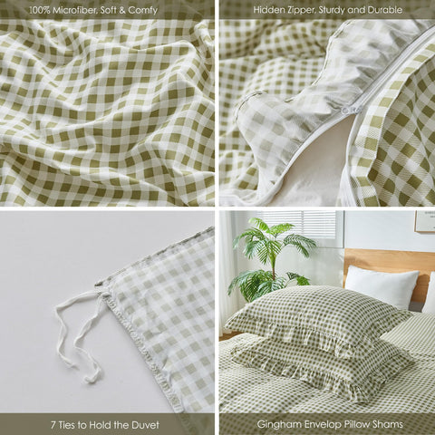 Kisswish gingham duvet cover close-up fabric detail reveals ultra-soft microfiber texture.