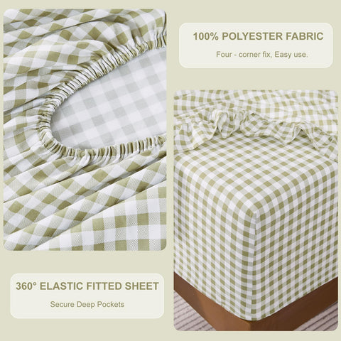 kisswish Gingham Full Sheet Set Sage Green pillowcases complete the coordinated bed look.