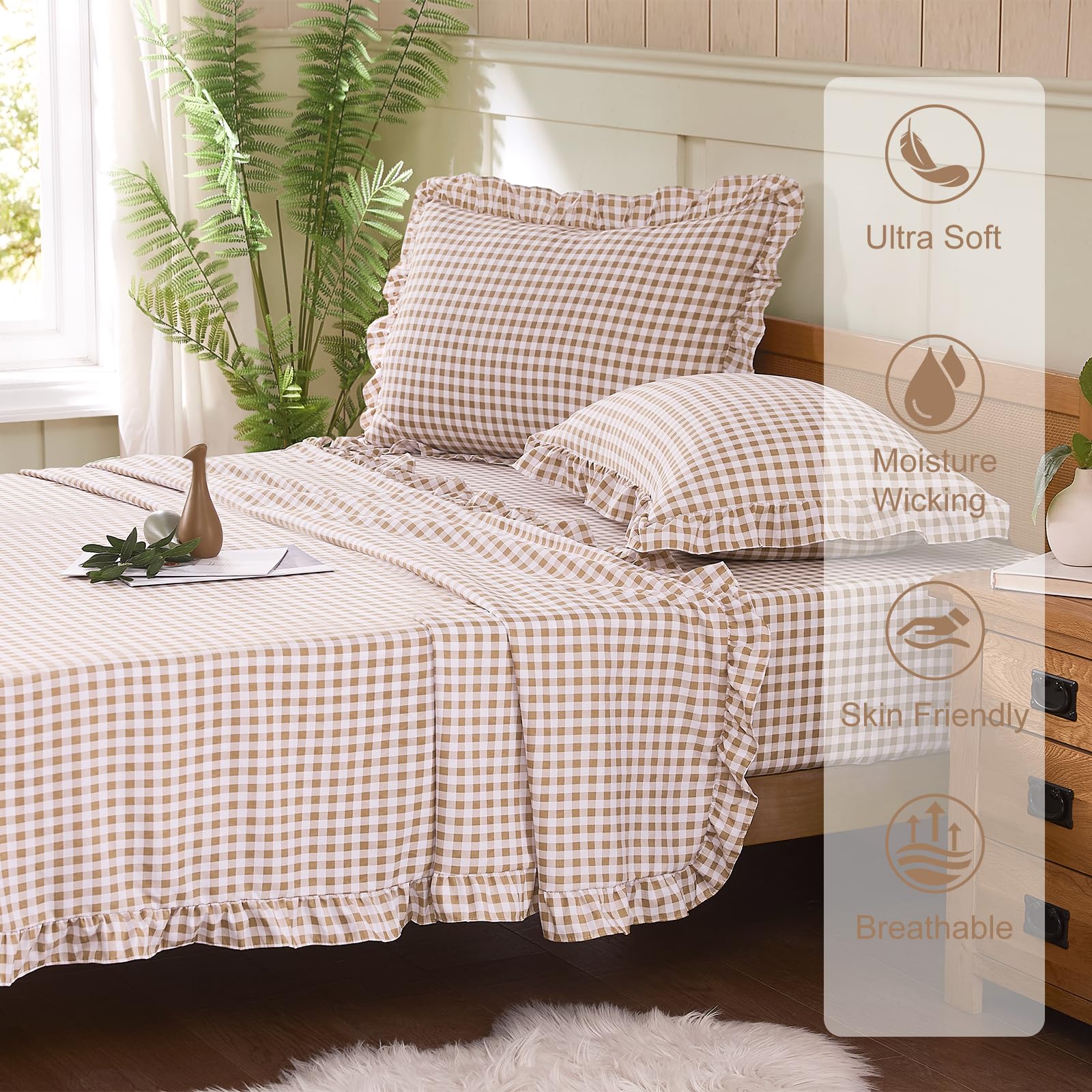kisswish Gingham Queen fitted sheet with 16-inch pockets, secure fit