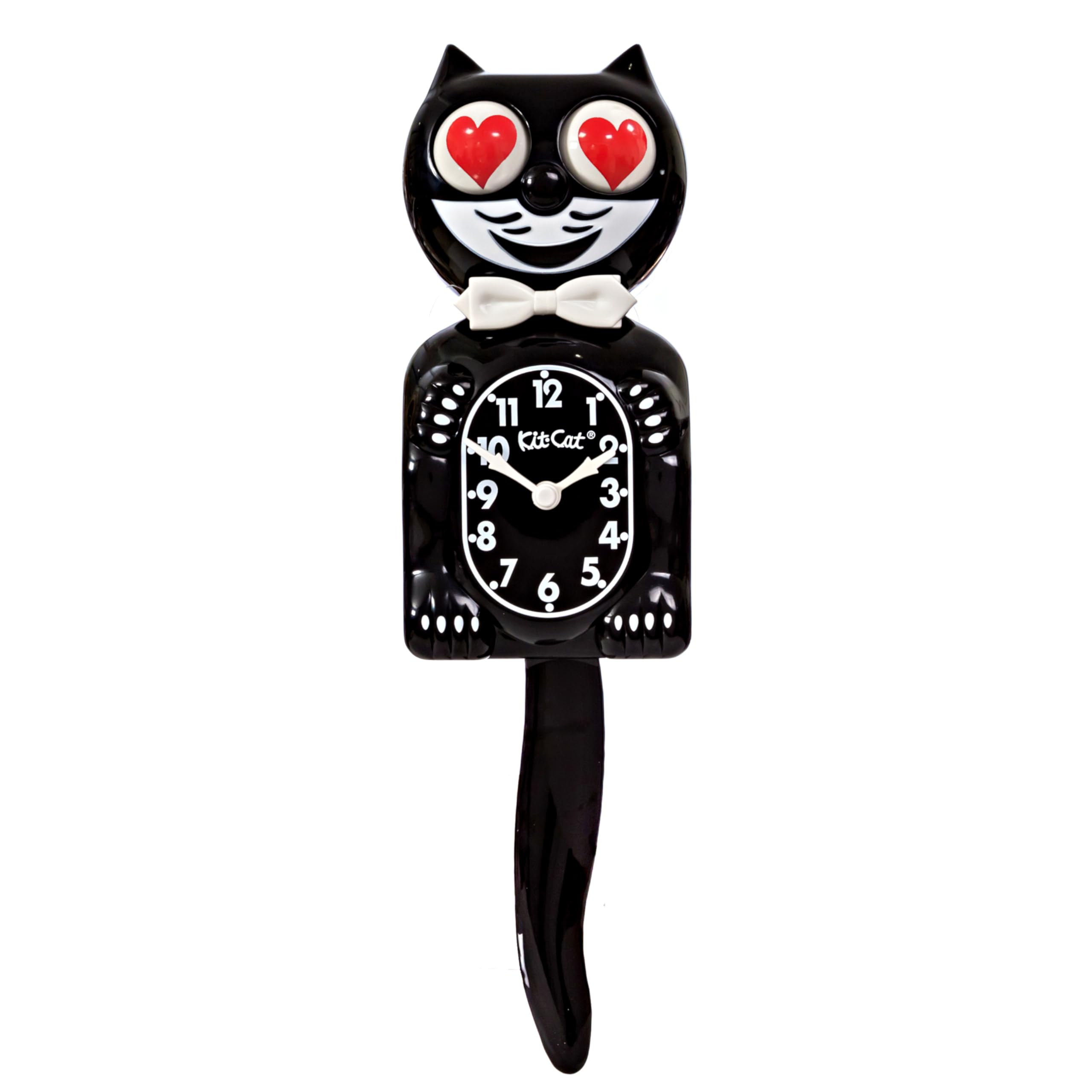 Kit Cat Klock Classic Black with heart eyes adds playful retro charm.
