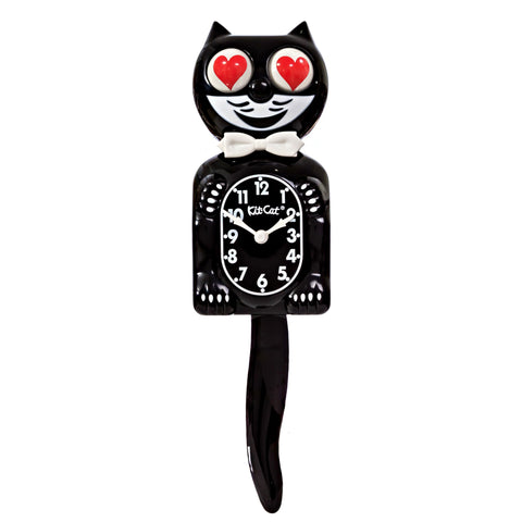 Kit Cat Klock Classic Black with heart eyes adds playful retro charm.