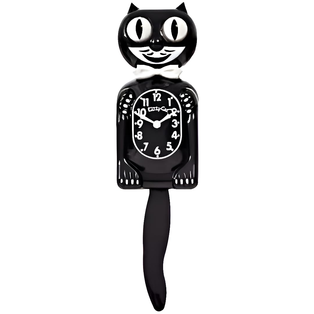 Kit Cat Klock Classic Black-Small front view adds playful charm to walls.