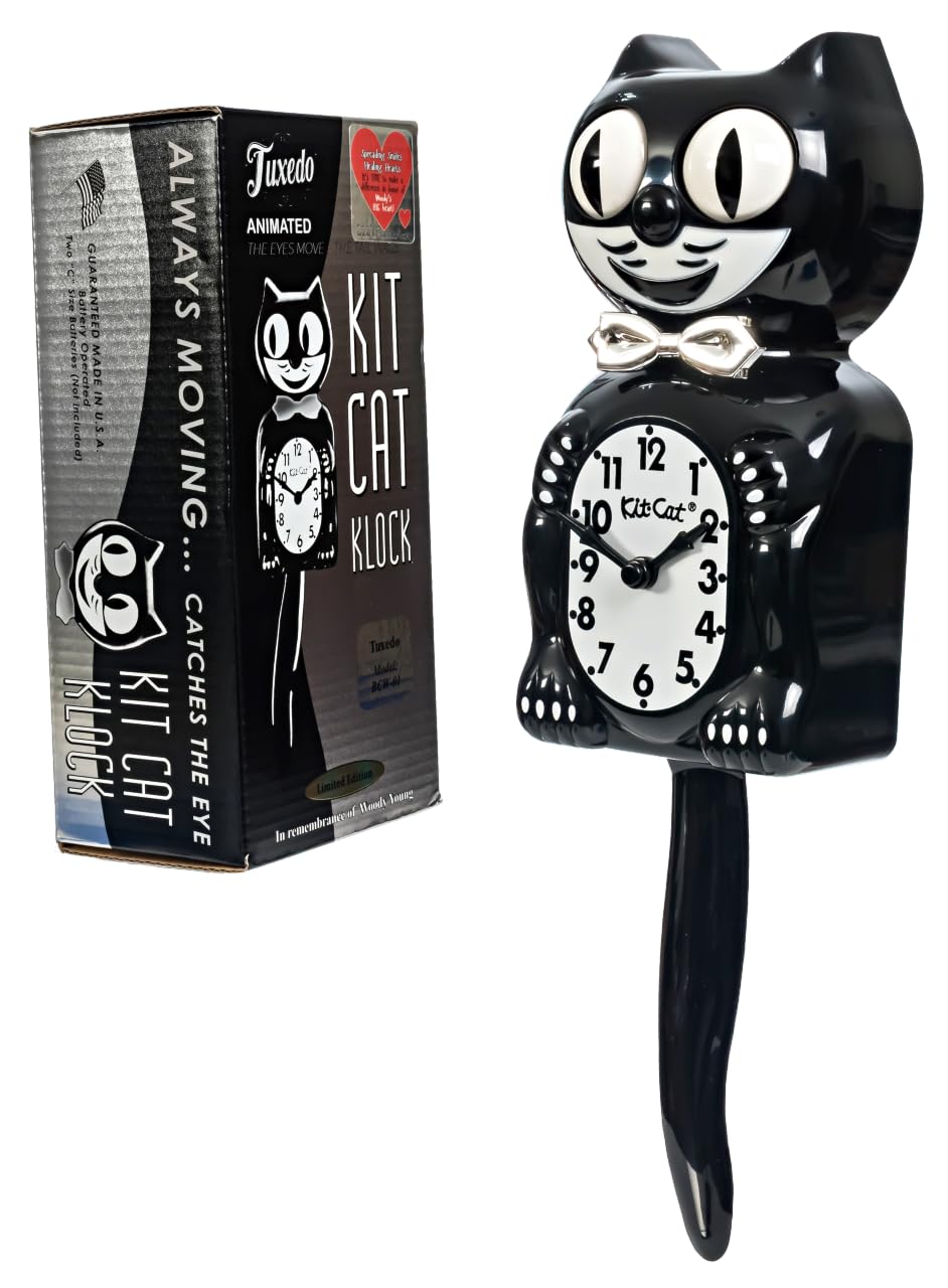 Kit-Cat Klock eyes in motion highlight iconic movement.