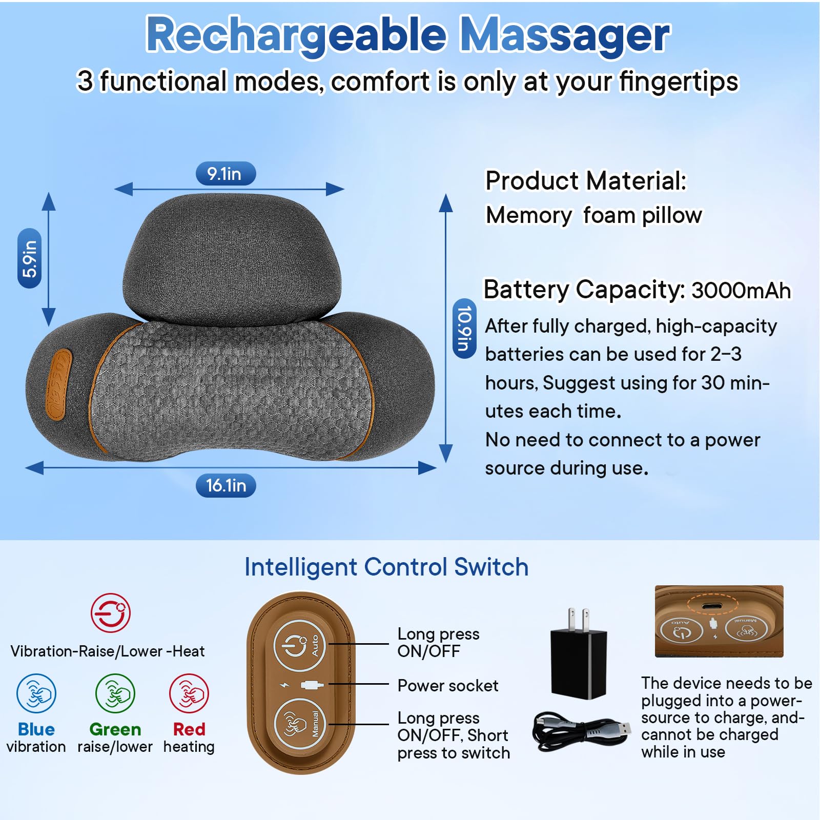 KITCADA neck massager pillow with heating function delivering soothing warmth.