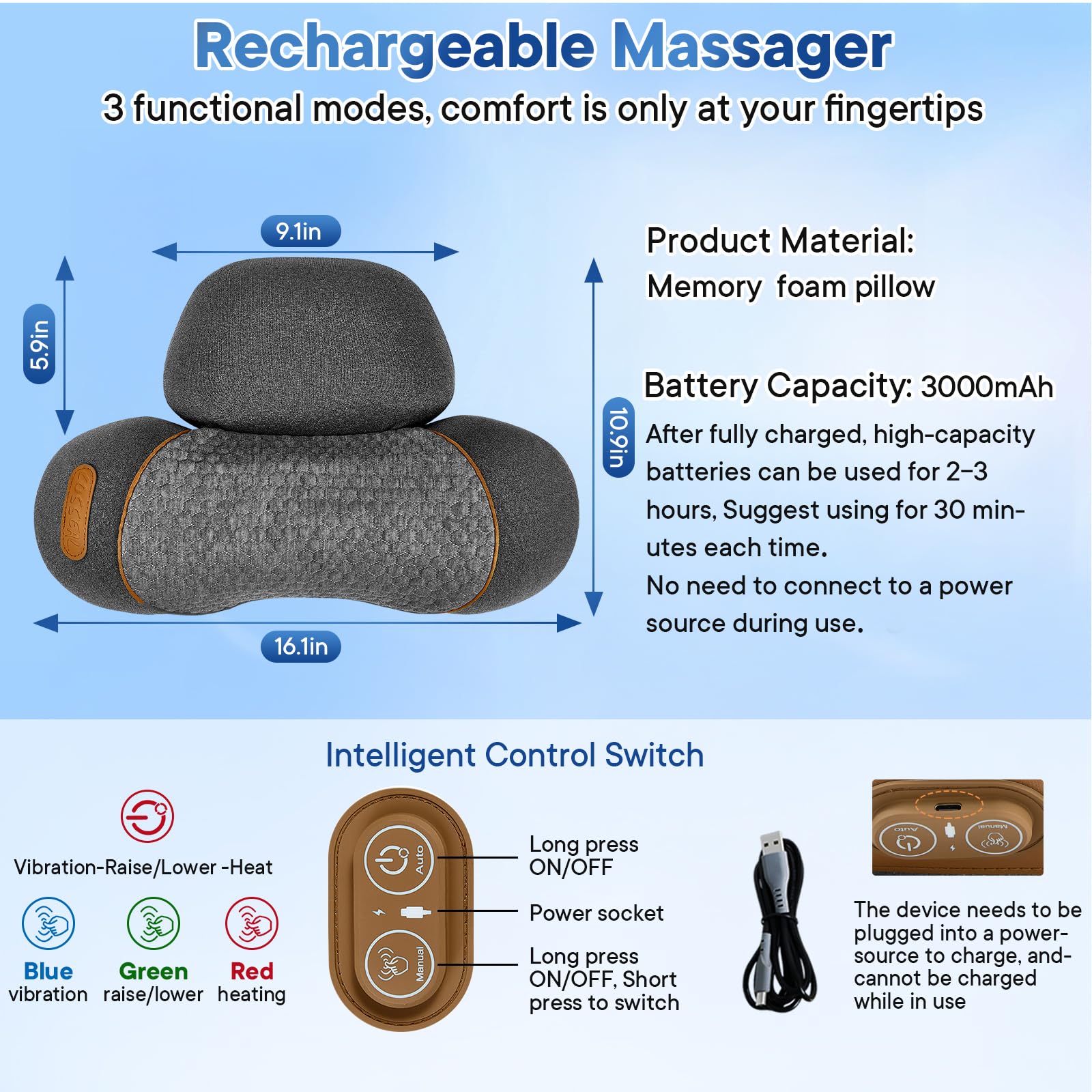 KITCADA portable neck pillow massager suitable for office and travel.