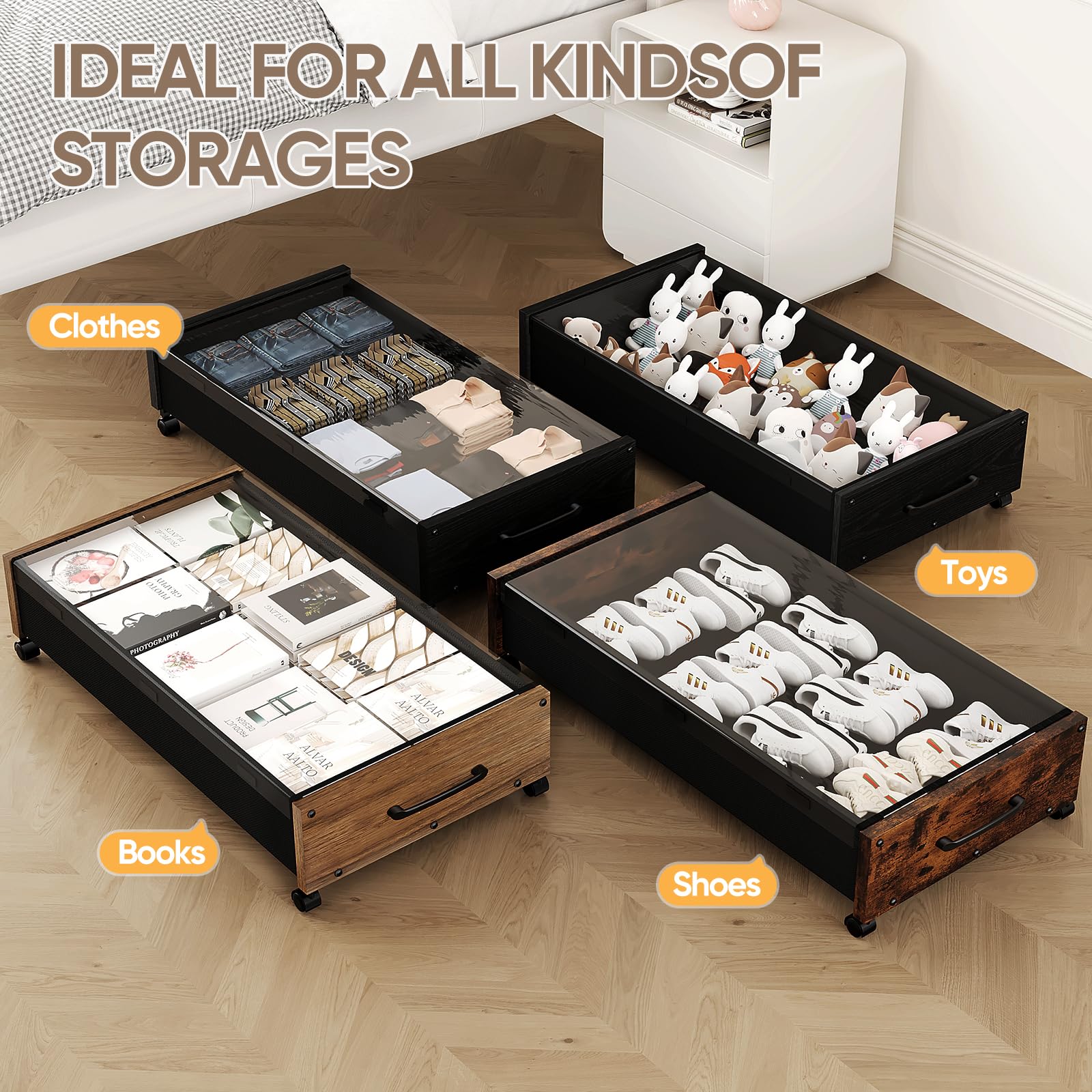 KITHELP versatile under-bed storage fits under bed, sofa, or cabinet