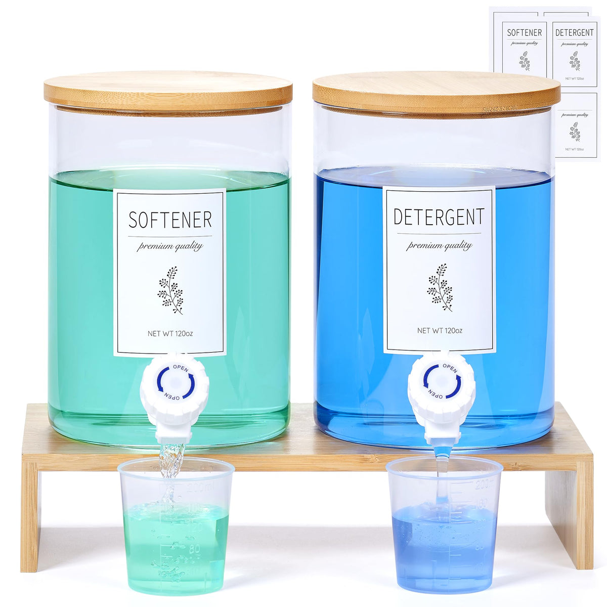 KitHero glass detergent dispenser with shelf and bamboo lid; large capacity.