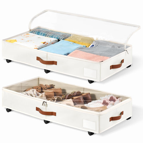 KitHero under-bed storage with wheels, 6-inch height, ideal for shoes and folded clothing.
