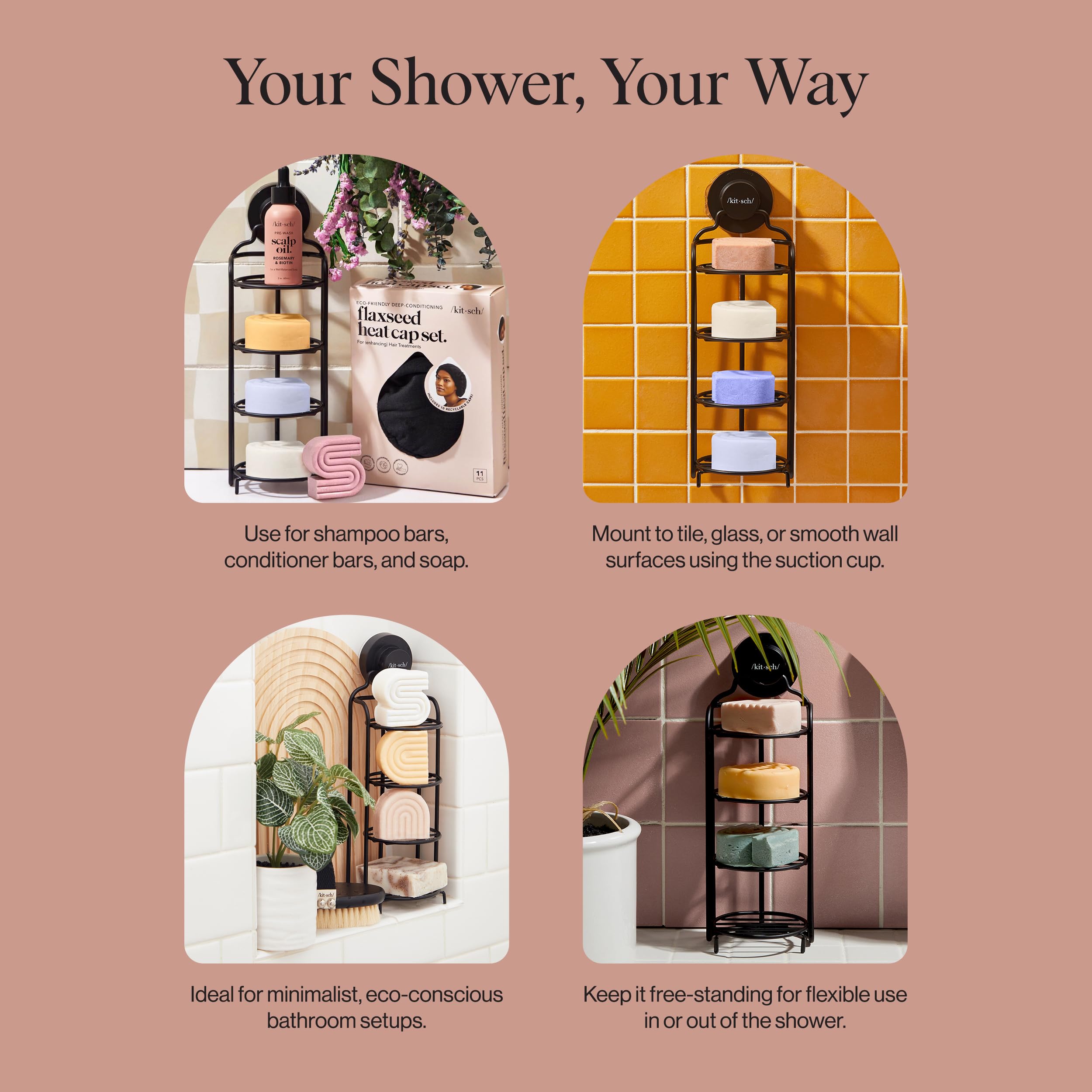 Kitsch conditioner bar holder helps separate your routine products.