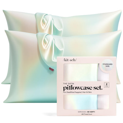 Kitsch satin pillowcase with zipper secures the pillow for uninterrupted sleep.