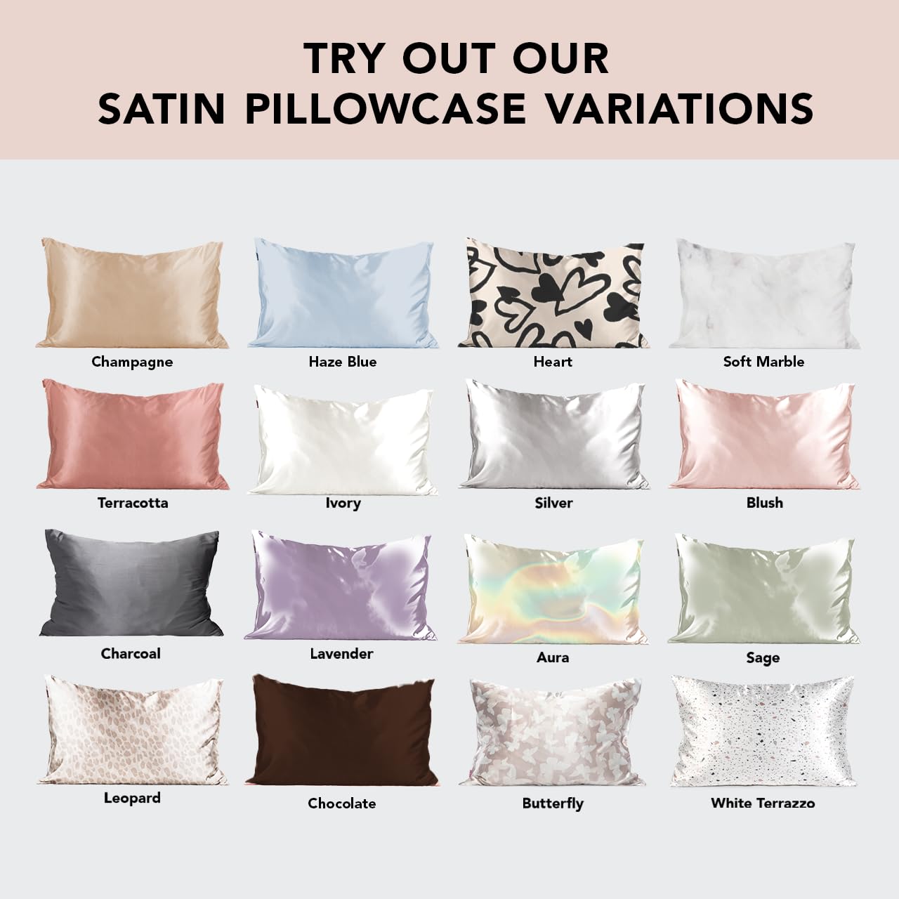 Kitsch satin pillowcase breathable cooling finish for year-round comfort.
