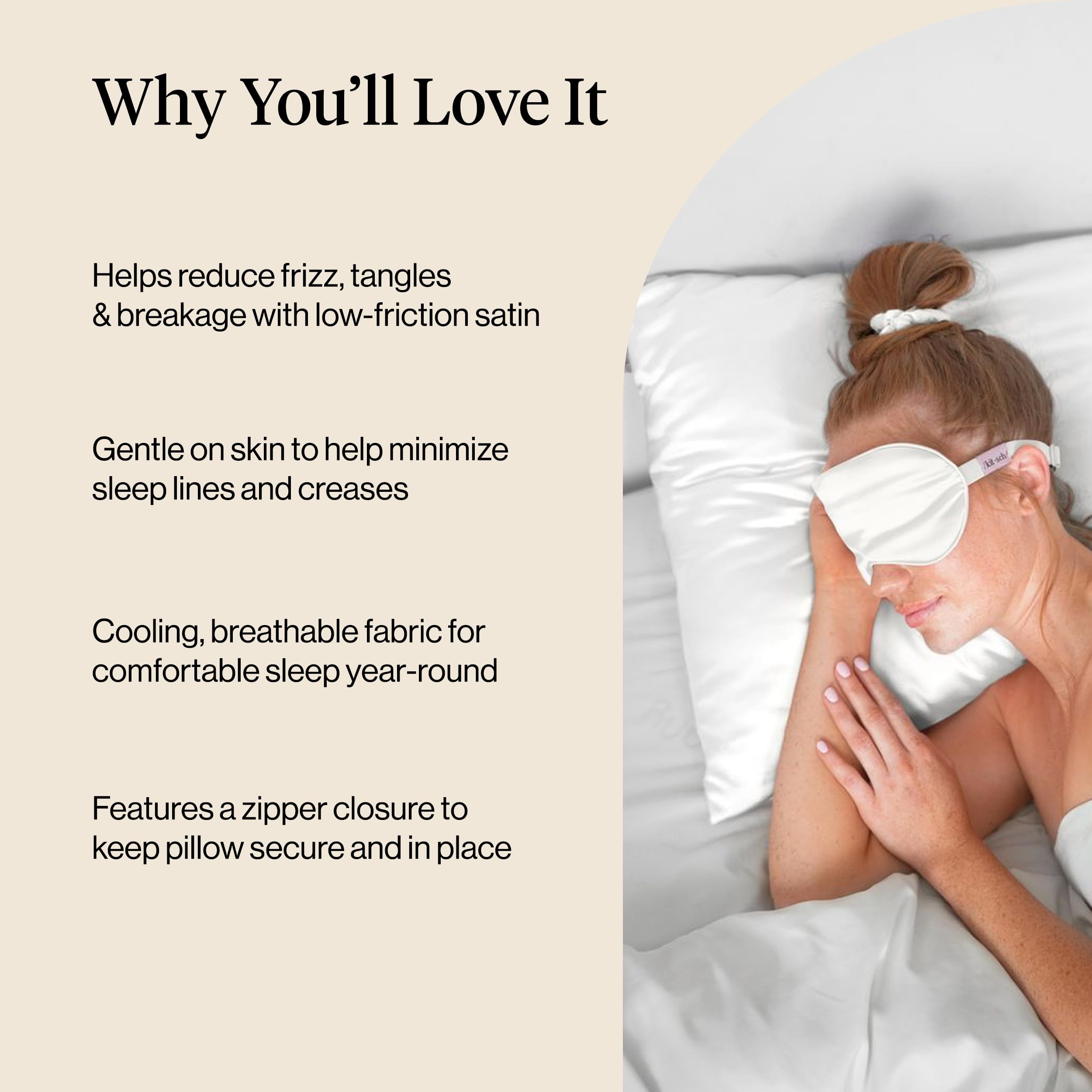 Ivory king-size satin pillowcase set by Kitsch, 2 pieces.