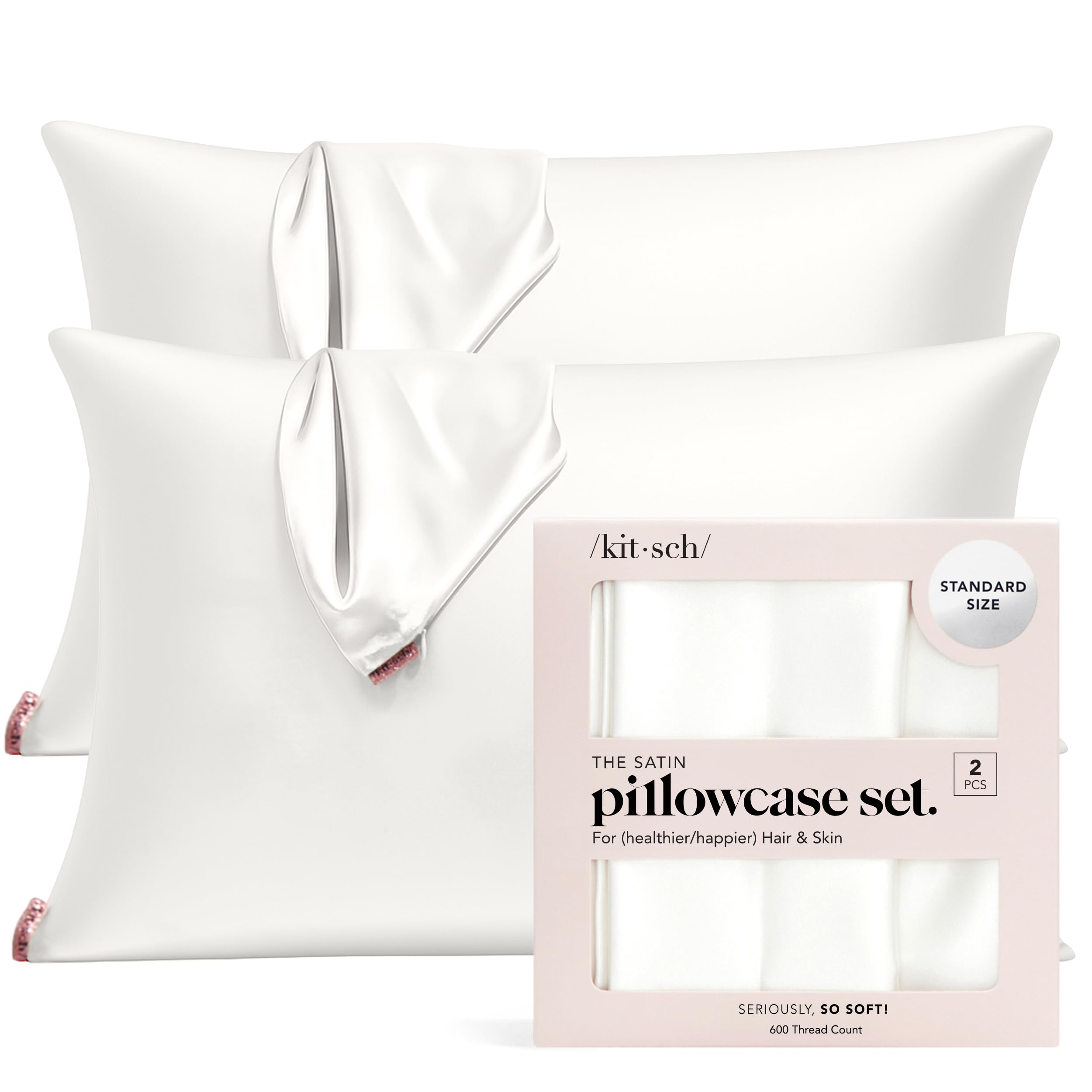 Kitsch satin pillowcase with zipper secures your pillow for overnight comfort.