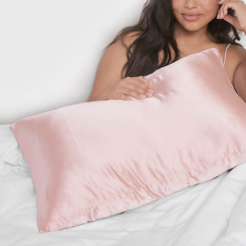 Kitsch satin pillowcase wrinkle-free finish keeps pillows neat.