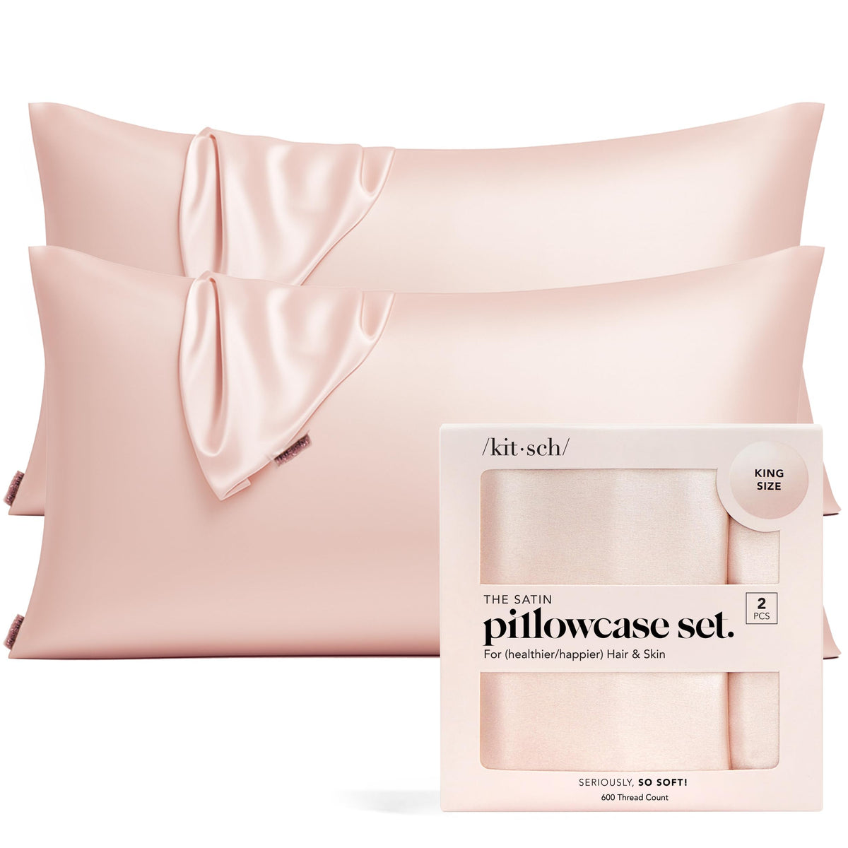 Kitsch satin pillowcase with zipper secures your pillow all night.