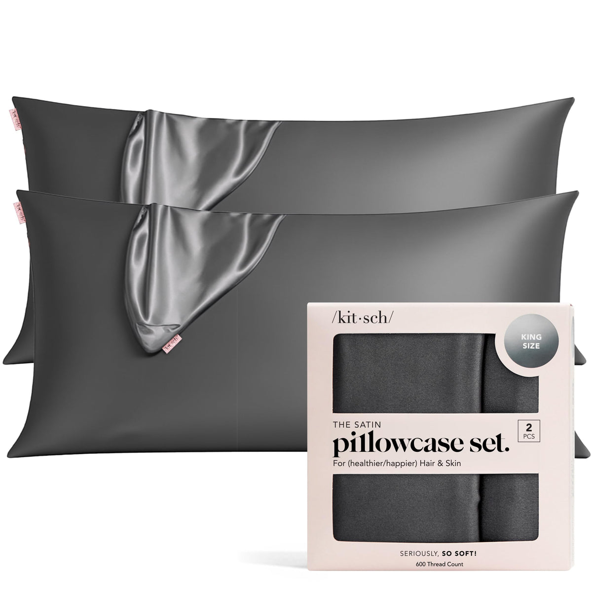 Kitsch satin pillowcase with zipper for secure fit and smooth sleep.