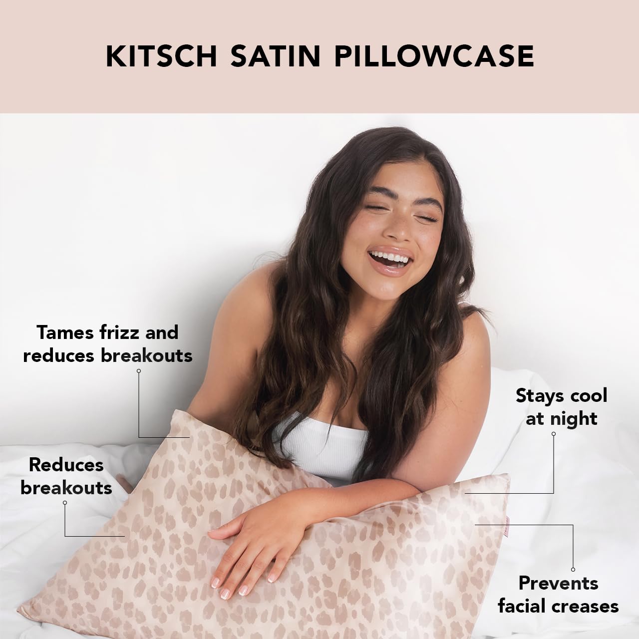 Kitsch satin pillowcase with zipper demonstrates secure fit during sleep.