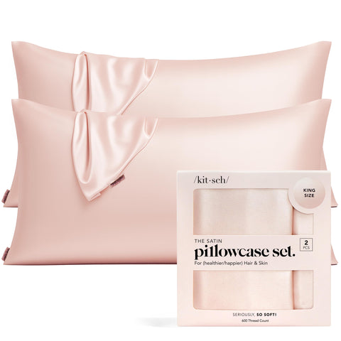 Kitsch satin pillowcase with zipper secures your pillow all night.