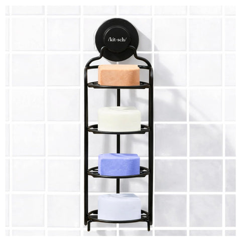 Kitsch wall-mounted shower caddy organizer keeps bottles neatly within reach.