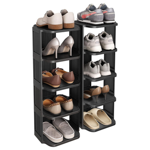 Kitstorack 10-tier stackable shoe rack in vertical assembly showing space-saving design