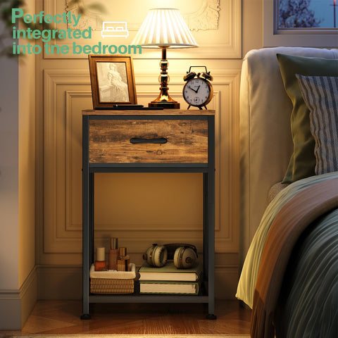 Kitstorack bedside table fabric drawer showing private storage by the bed.