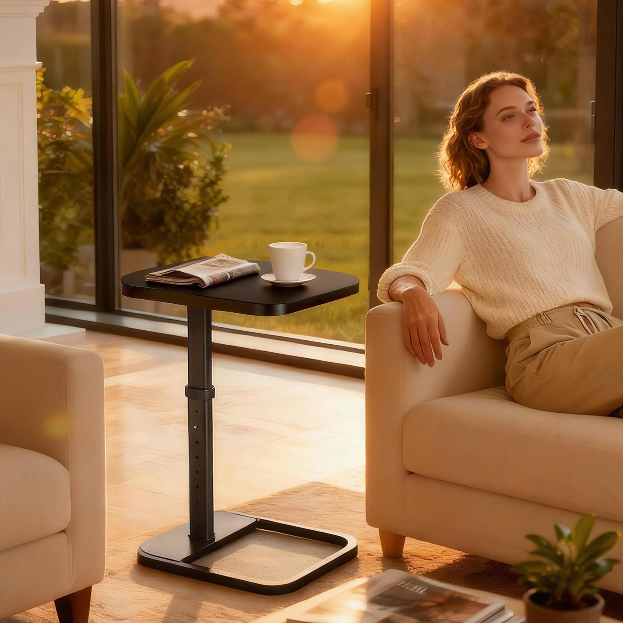 Kitstorack sleek black finish enhances modern living room decor.