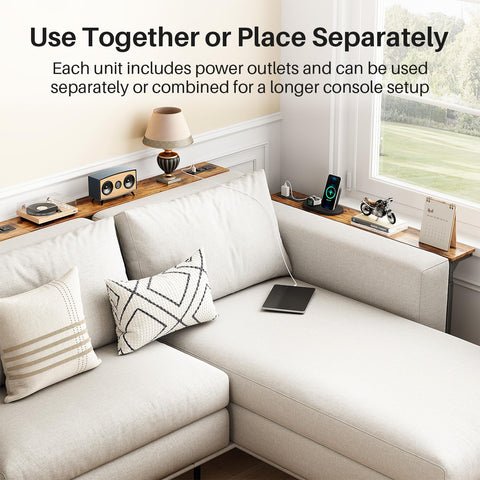 Kitstorack 78.8-inch length fits behind sofas for expanded surface.