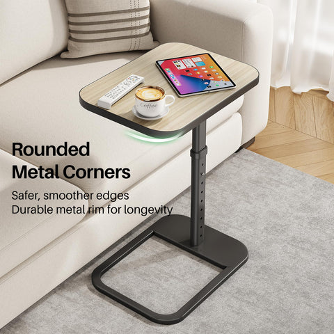 Kitstorack gray couch side table blends with living room decor