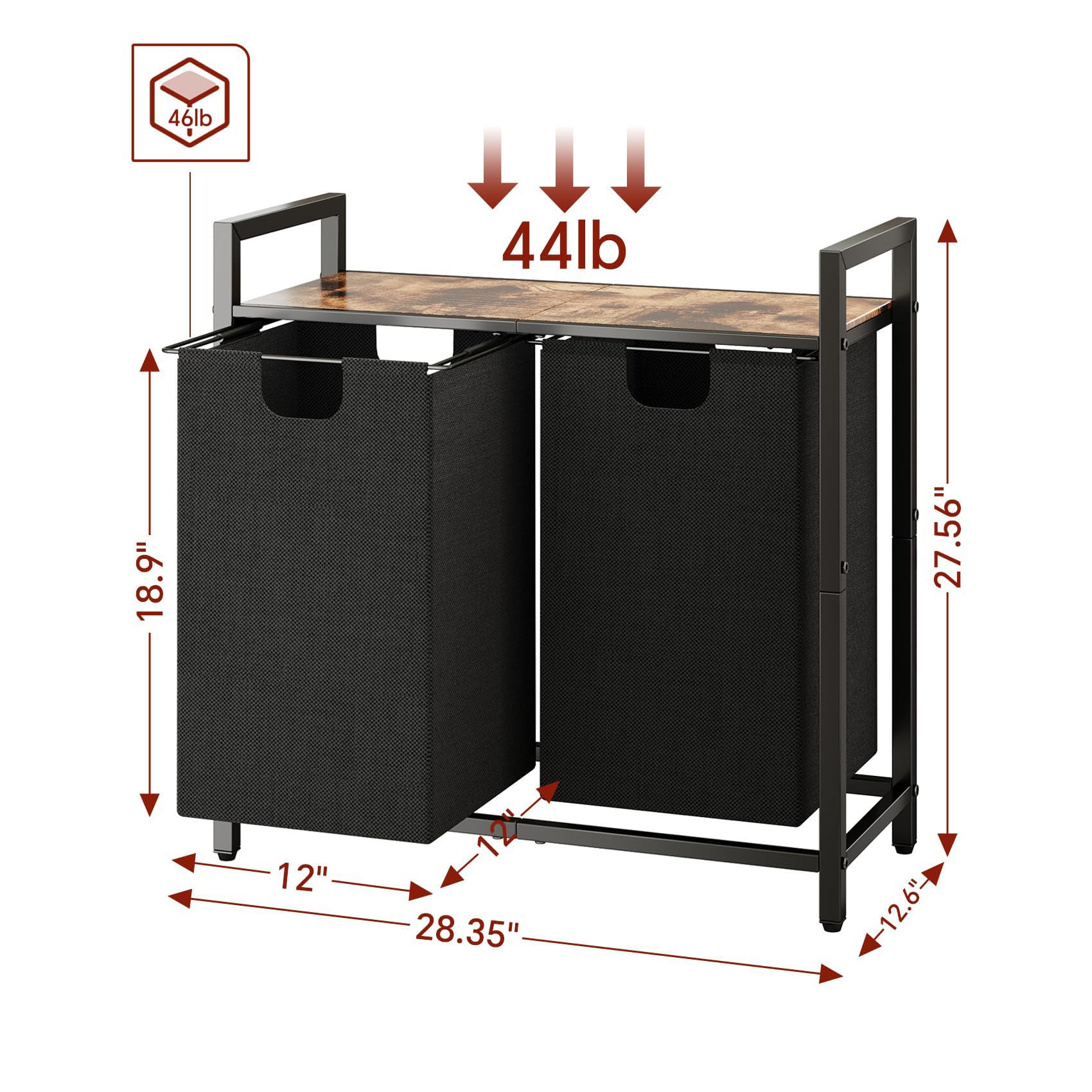 Kitstorack pull-out bags enable easy laundry sorting and access.
