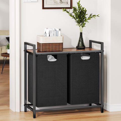 Kitstorack two-compartment design helps separate laundry efficiently.