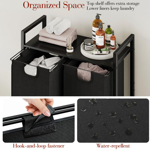 Kitstorack laundry bin with shelf keeps essentials within reach.