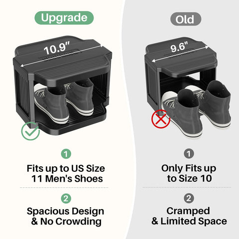 Kitstorack modular stackable shelving keeps sneakers neatly arranged in tight closets.