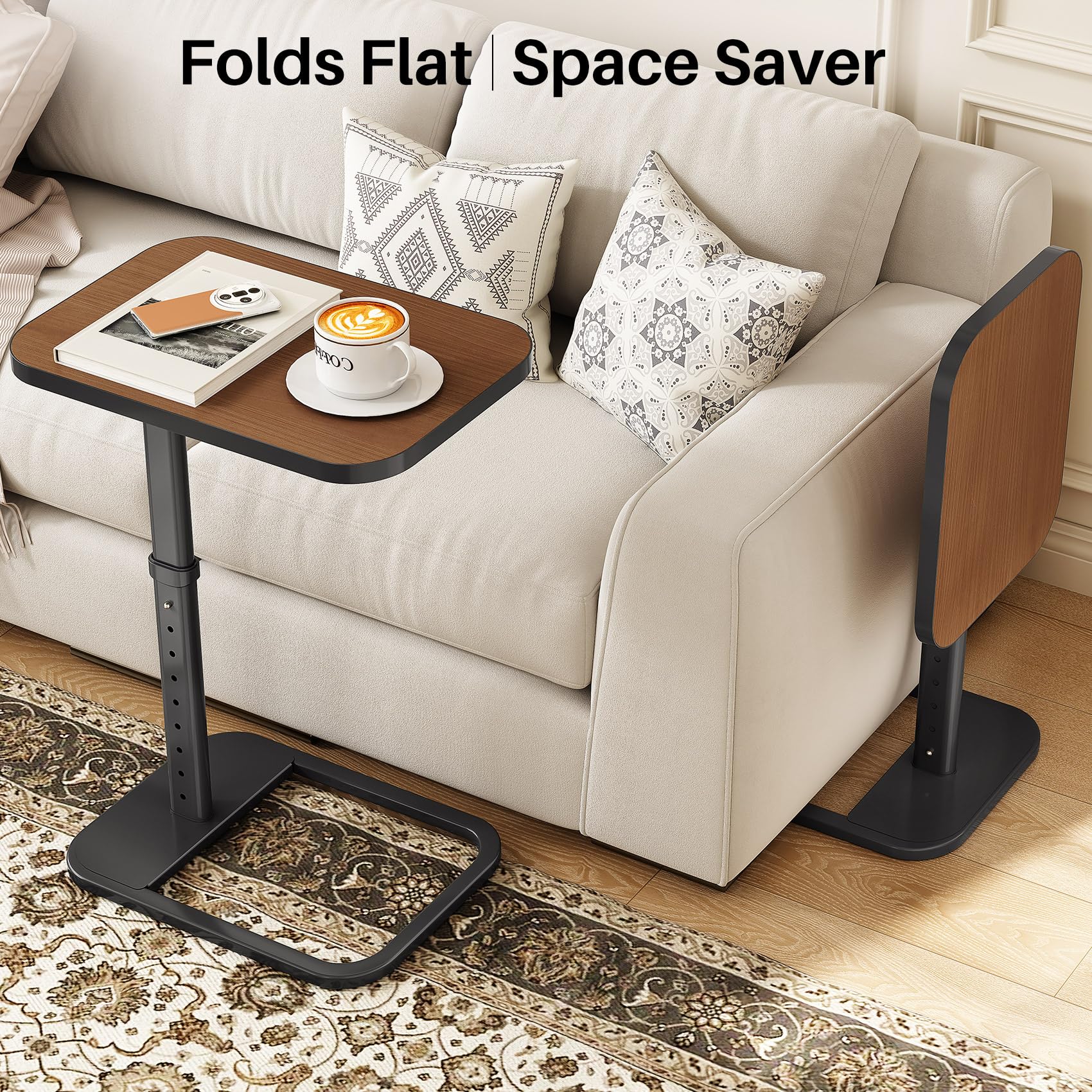 Kitstorack sturdy surface supports drinks, snacks, and devices.