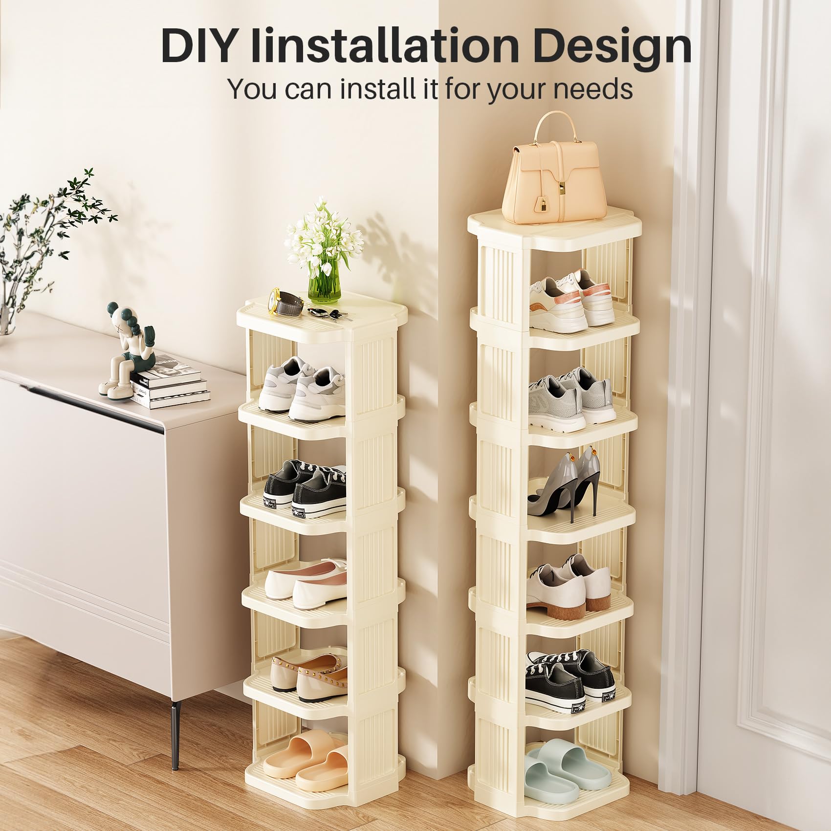 Kitstorack multi-use closet organizer stores hats, bags, and more.