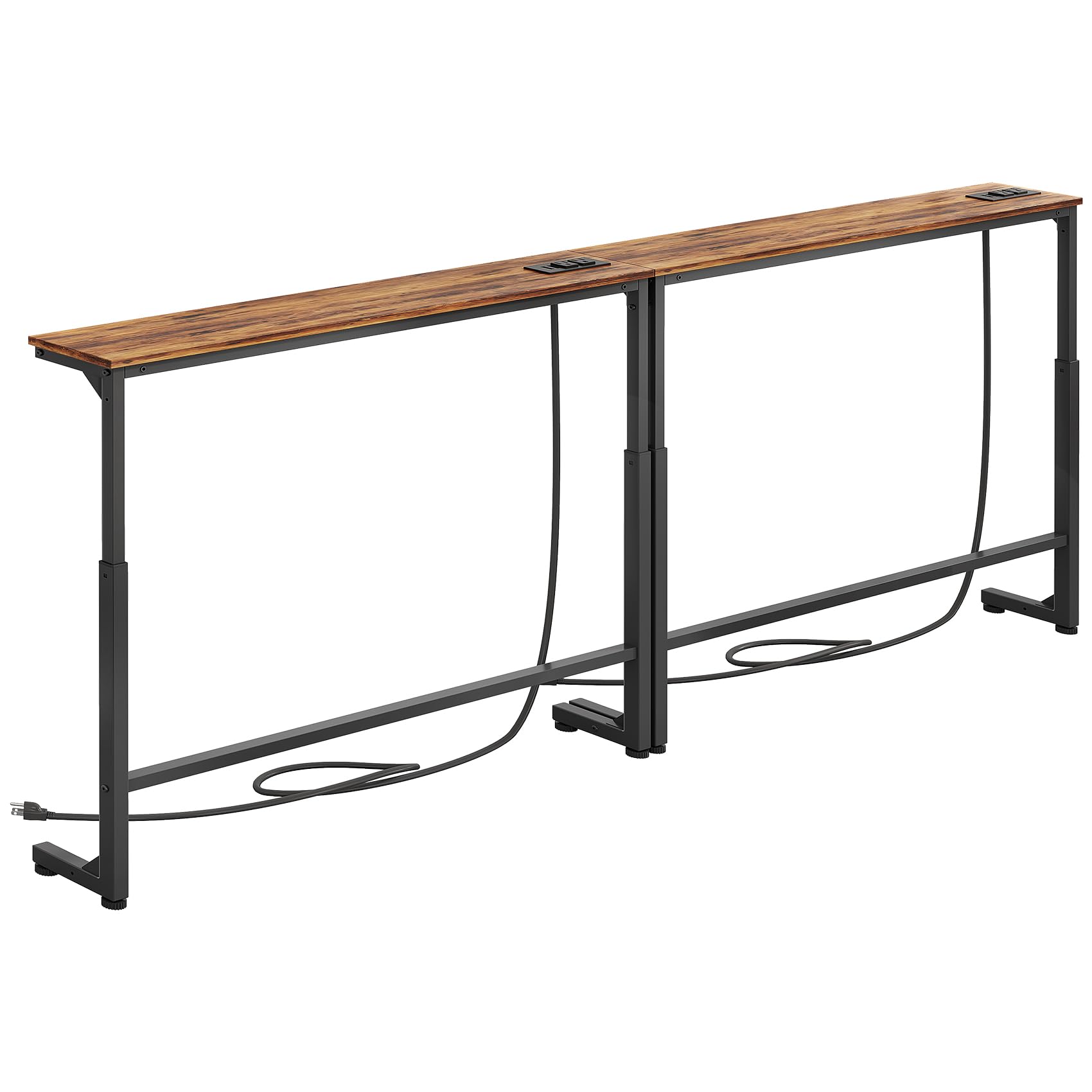 Kitstorack narrow console behind the sofa with adjustable height for flawless alignment and charging access.